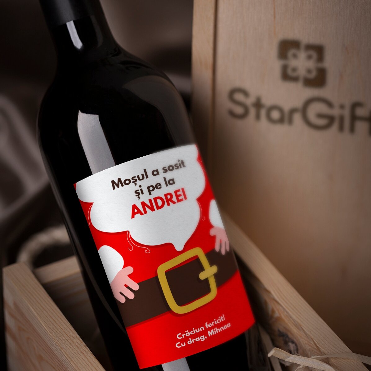 Personalised wine with text - Santa has arrived