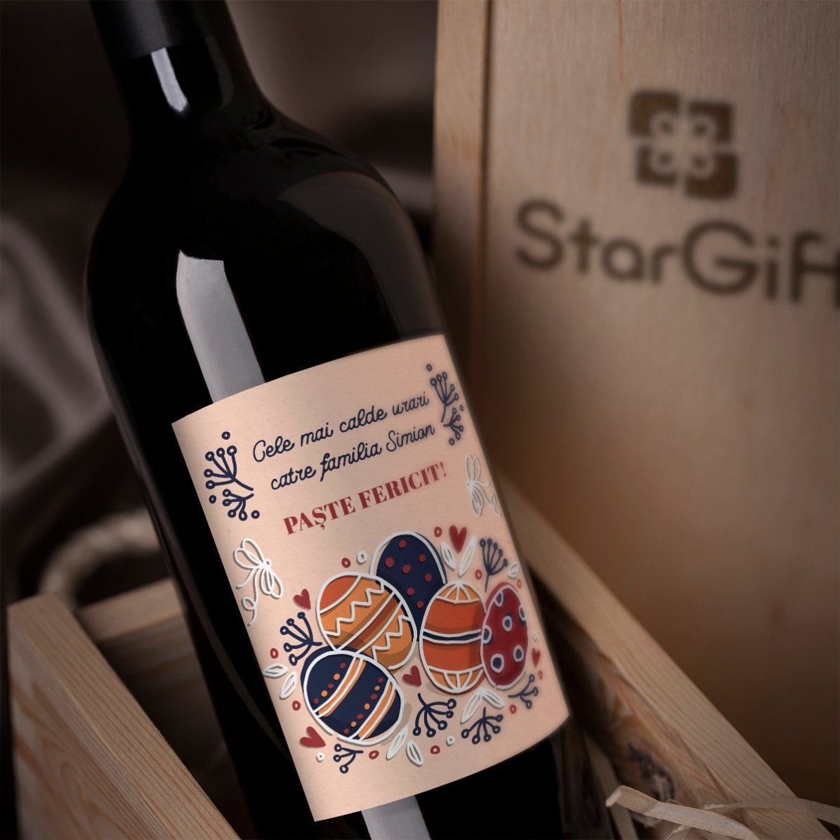 Personalised wine with text - Easter greetings