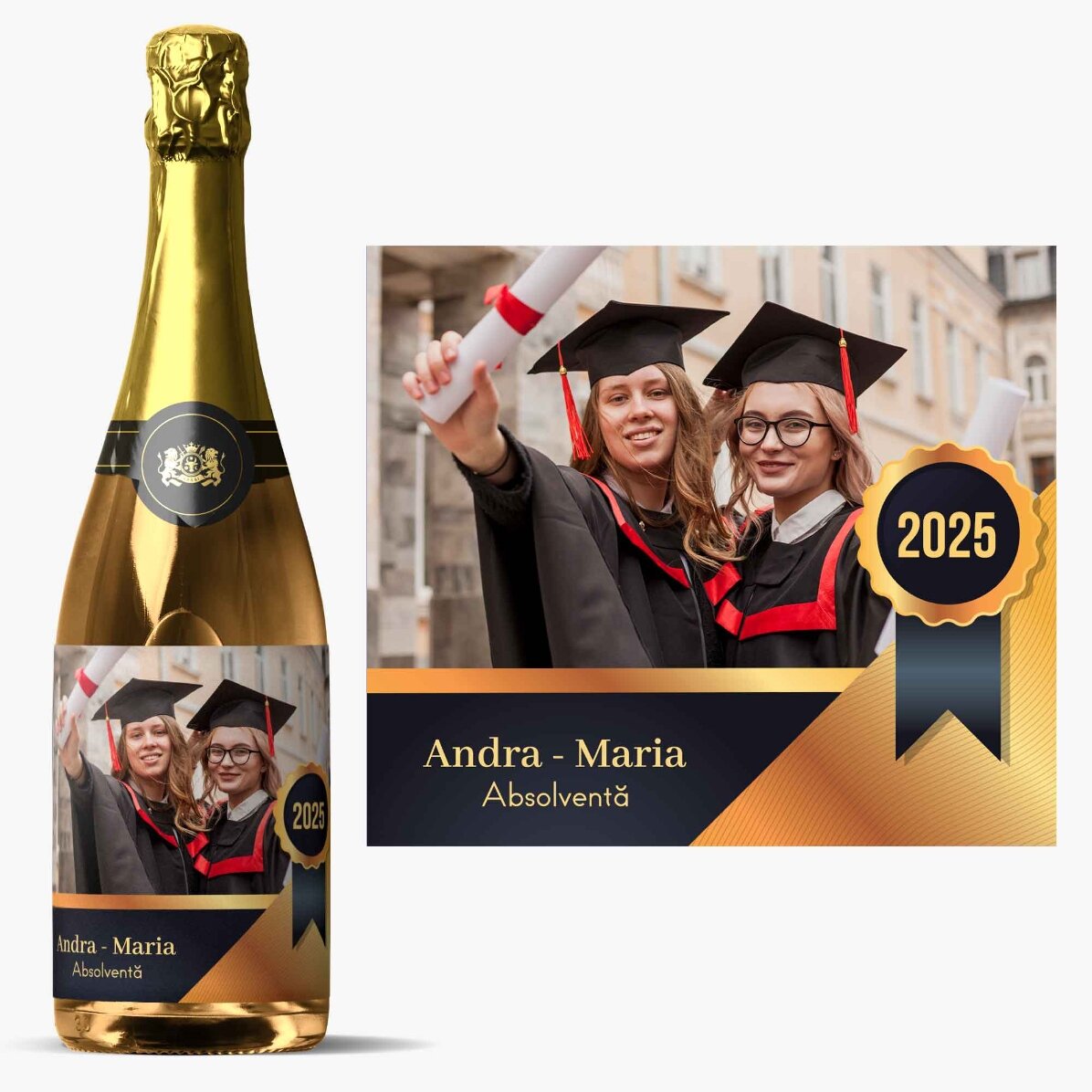 Personalised sparkling wine with a message and a photo - Graduation