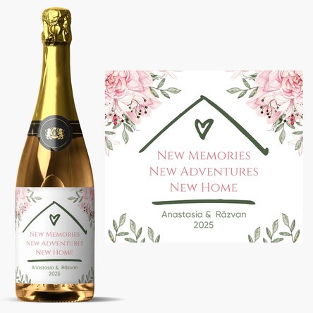 Mousserende wijn met gepersonaliseerde boodschap - New Home