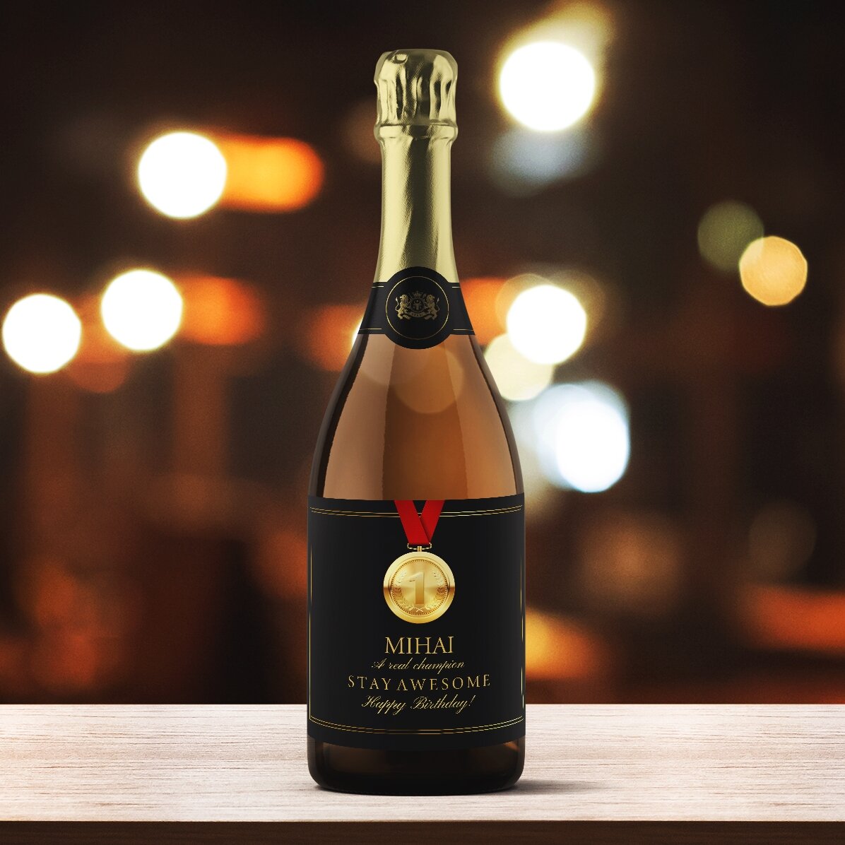 Personalised sparkling wine with text - Champion