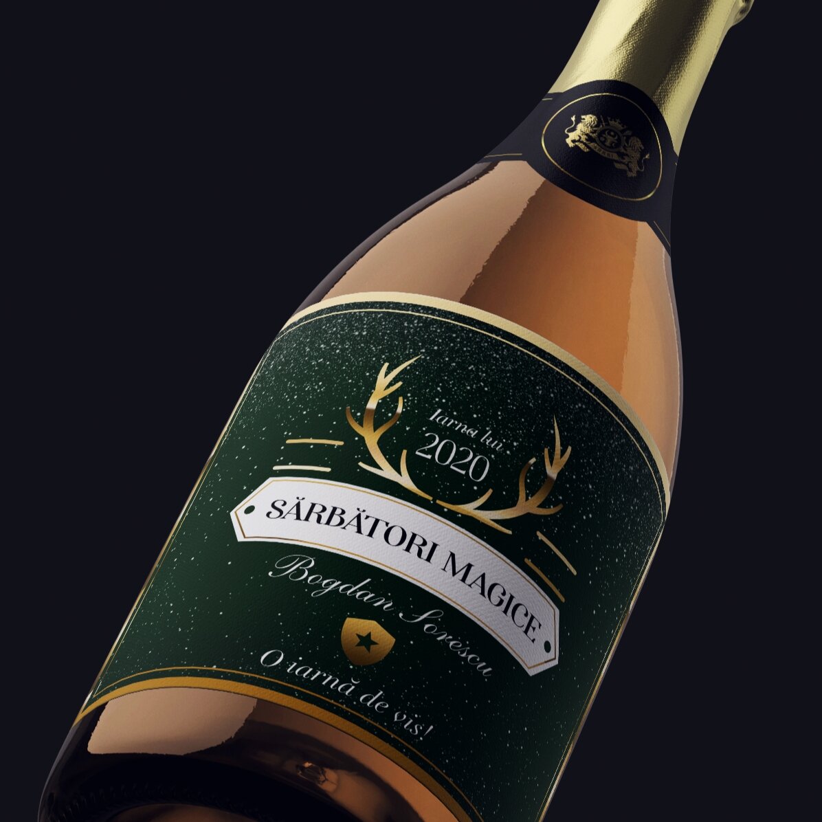 Mousserende wijn met gepersonaliseerde tekst - Golden Antlers