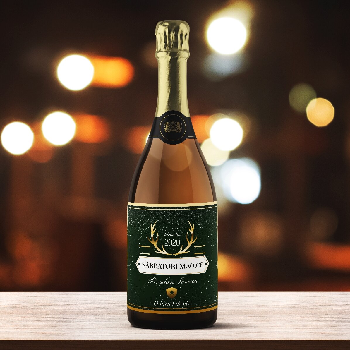 Mousserende wijn met gepersonaliseerde tekst - Golden Antlers