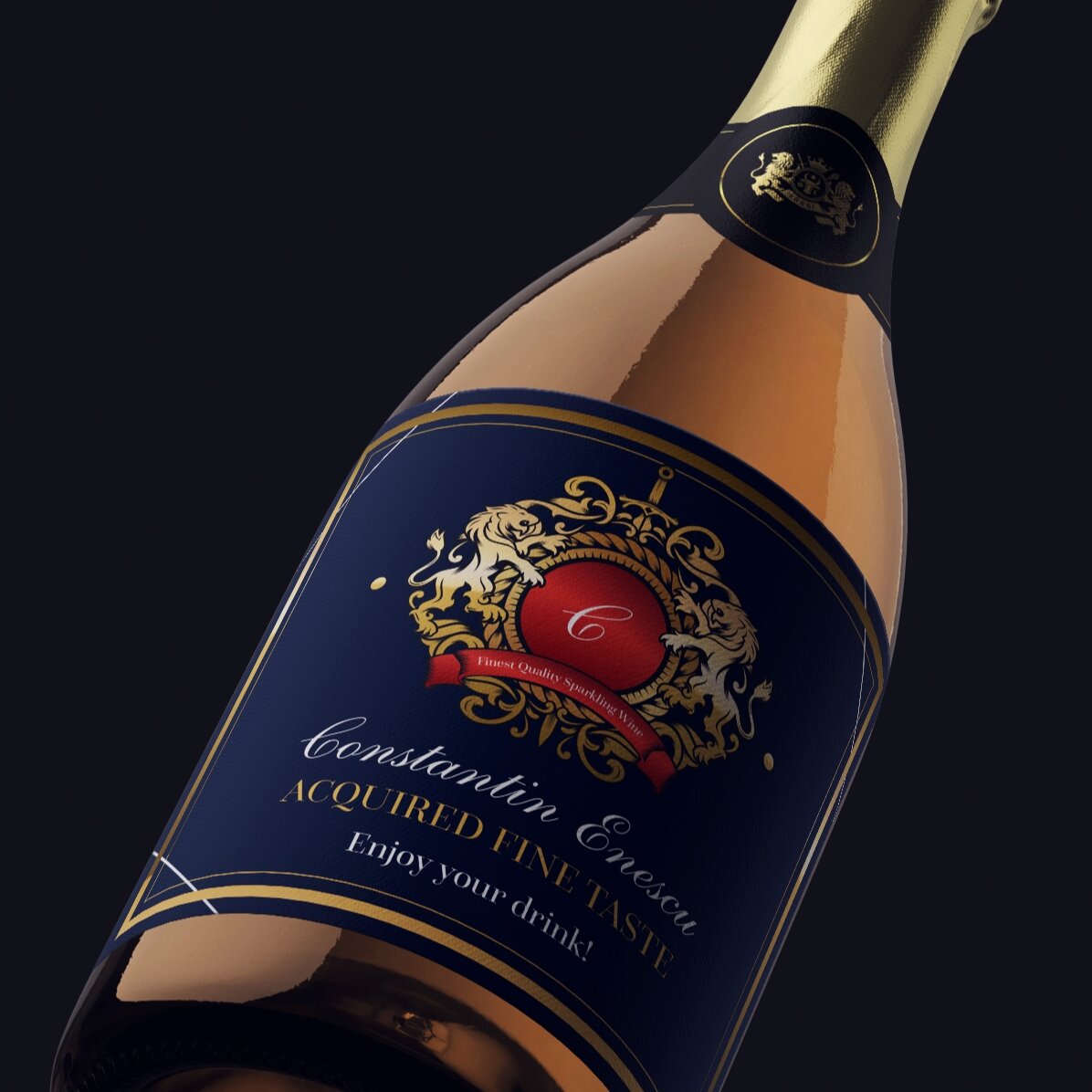 Personalised sparkling wine with text - Heraldry