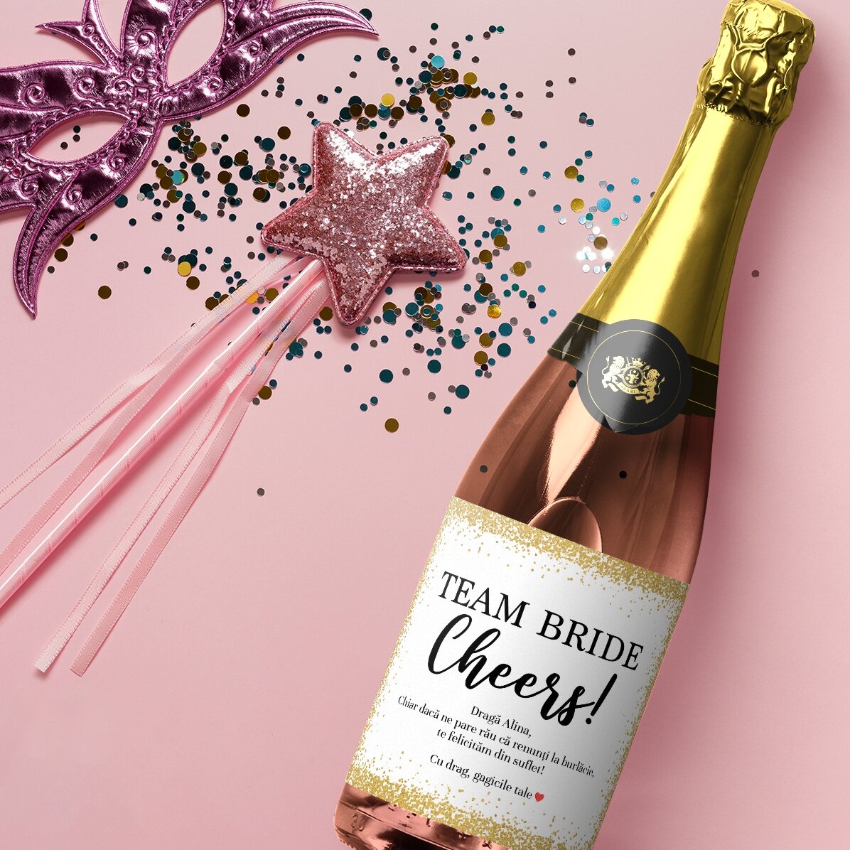 Mousserende wijn met gepersonaliseerde tekst voor het vrijgezellenfeest - Cheers