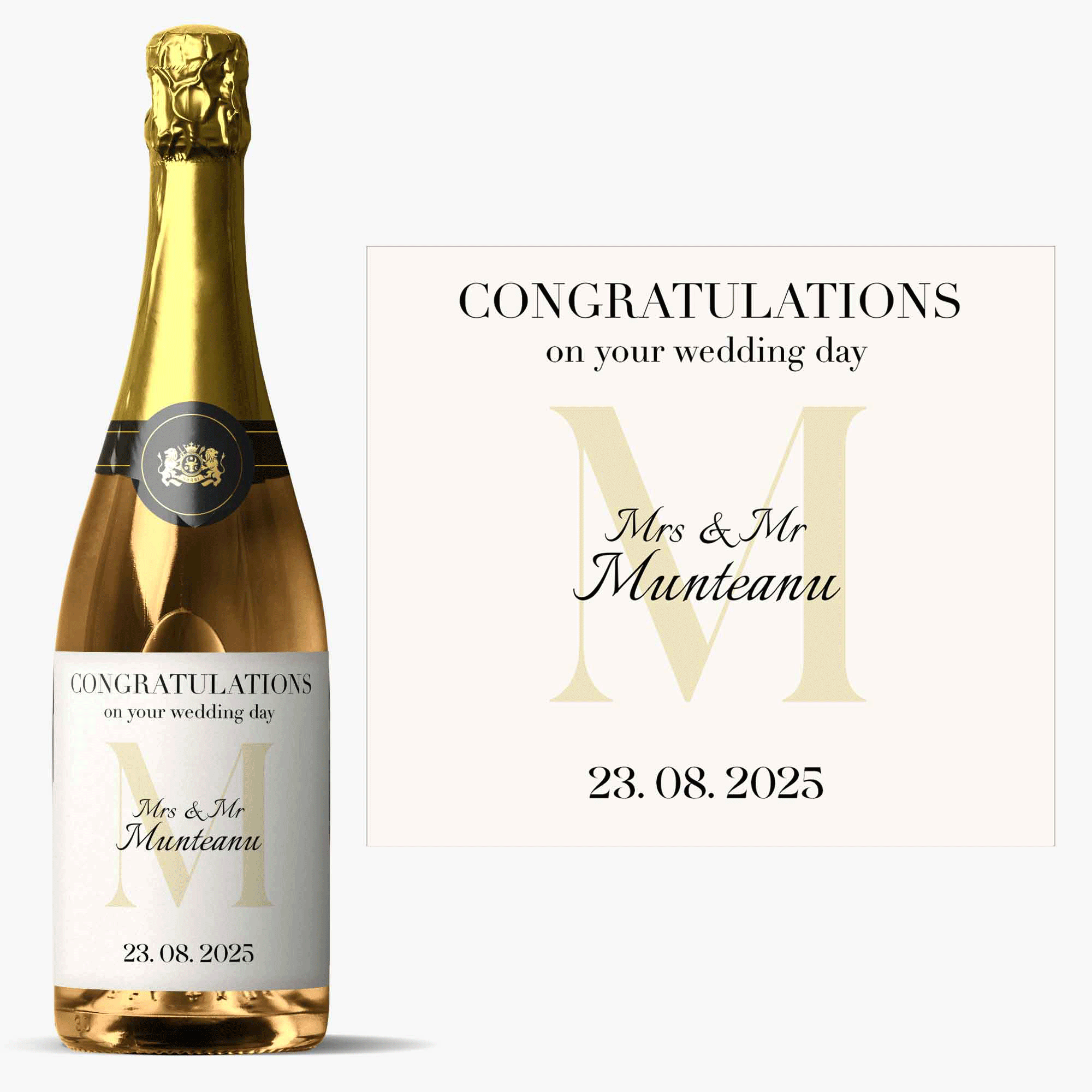 Mousserende wijn met persoonlijke tekst en initiaal - Gefeliciteerd!
