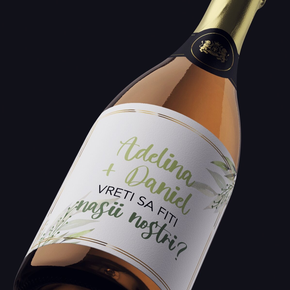 Mousserende wijn met gepersonaliseerde tekst - Willen jullie onze peetouders worden?